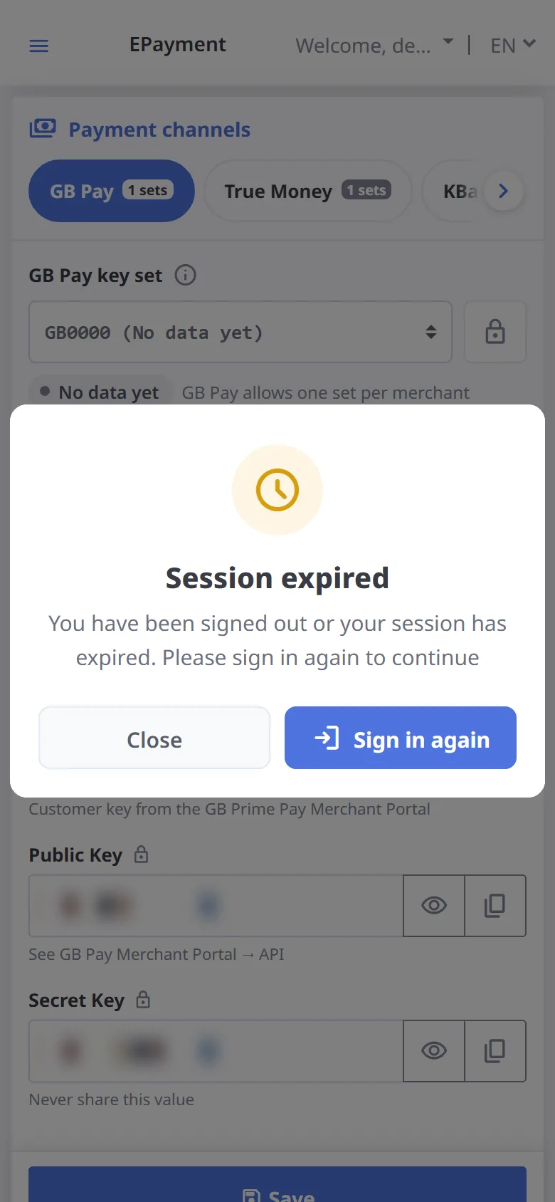 Session expired (mobile)
