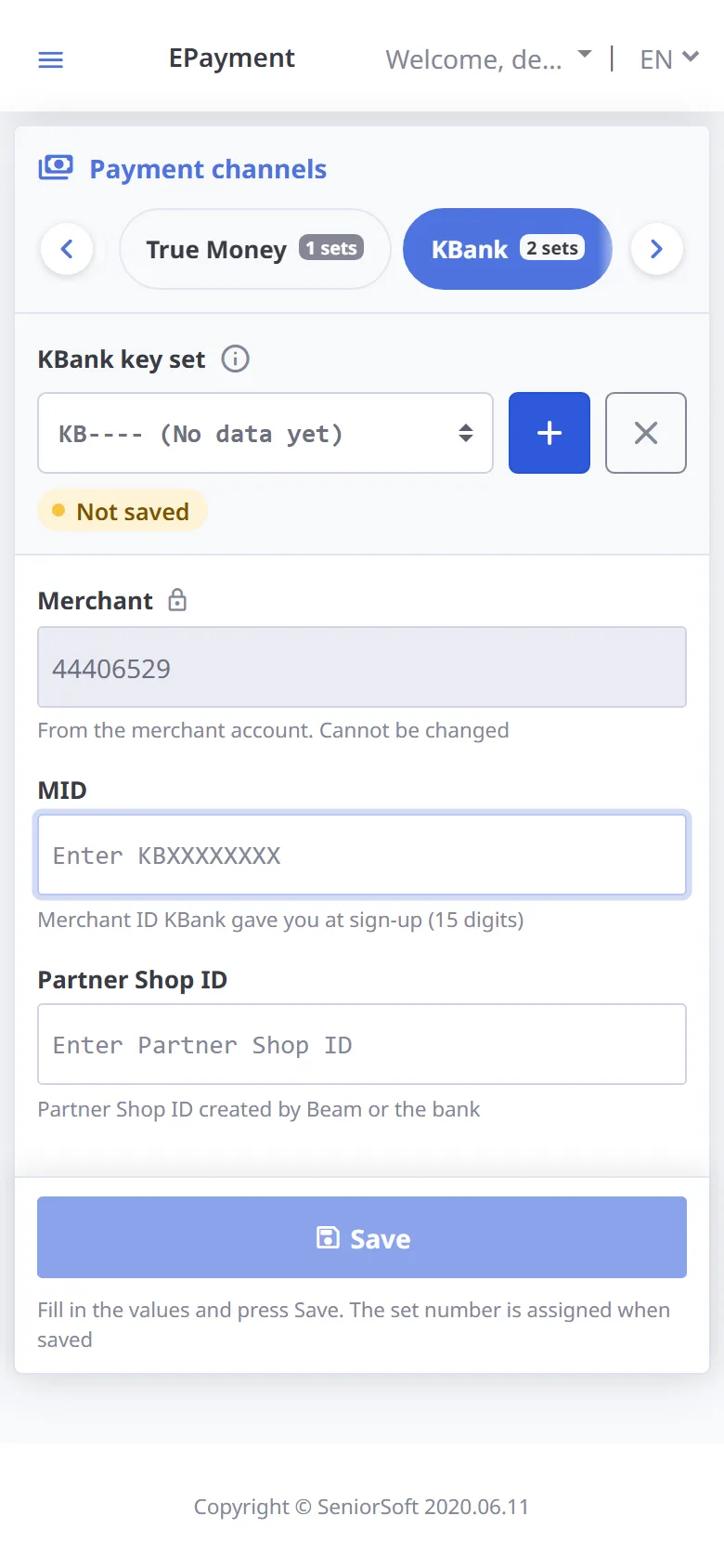 Add a key set (mobile)