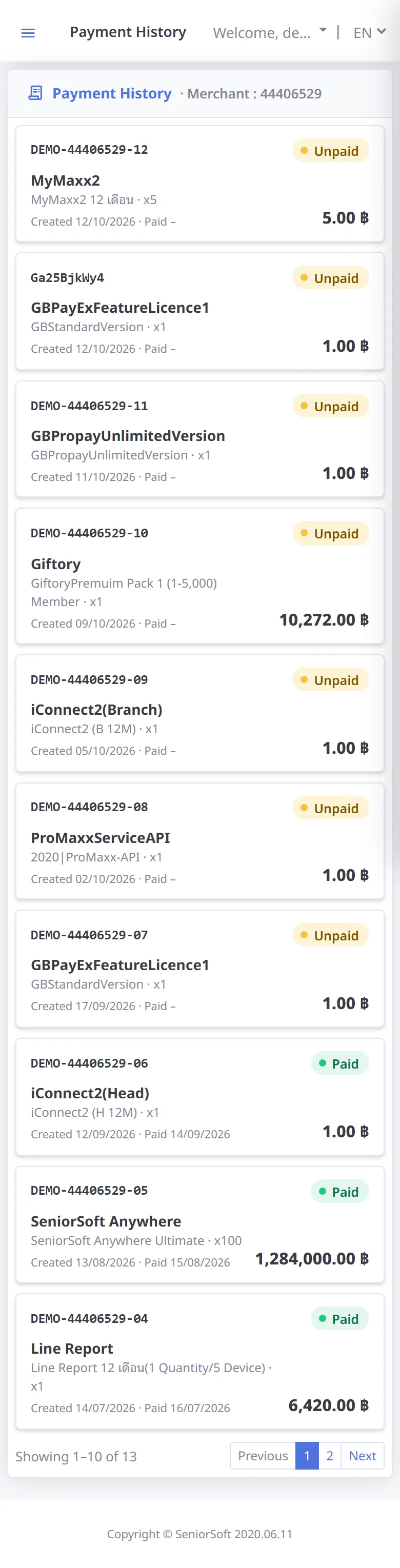 Payment list (mobile)