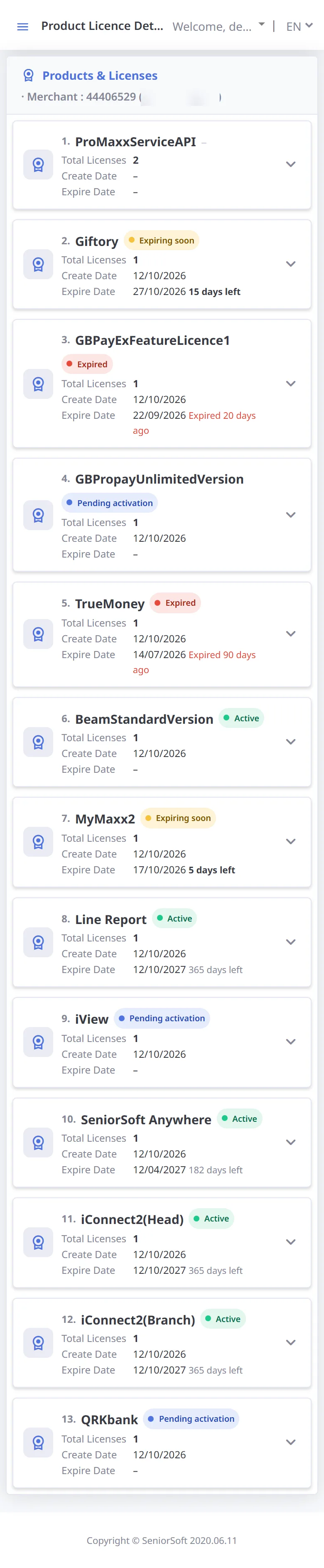 License list (mobile)