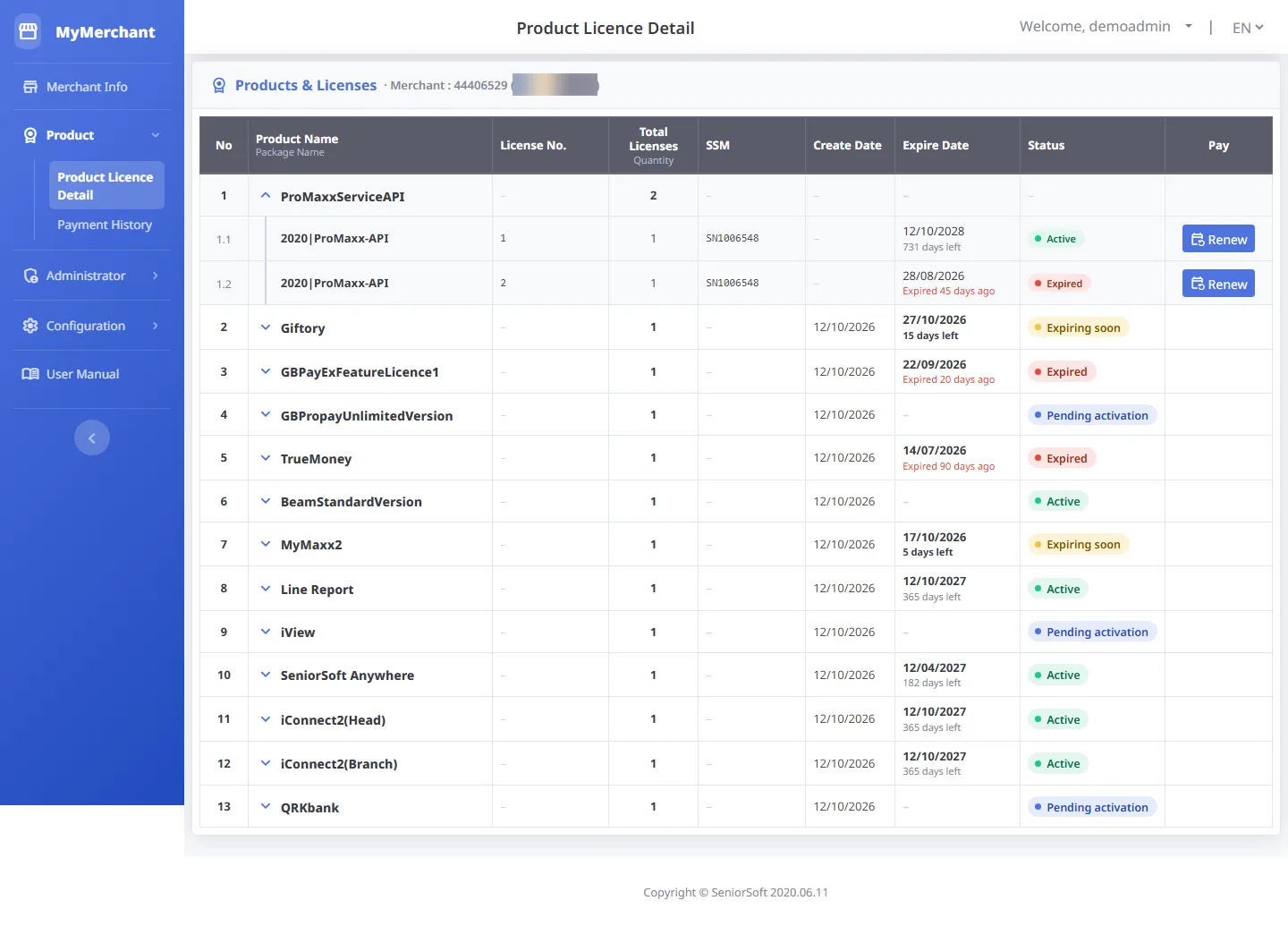 View the packages of a product (desktop)