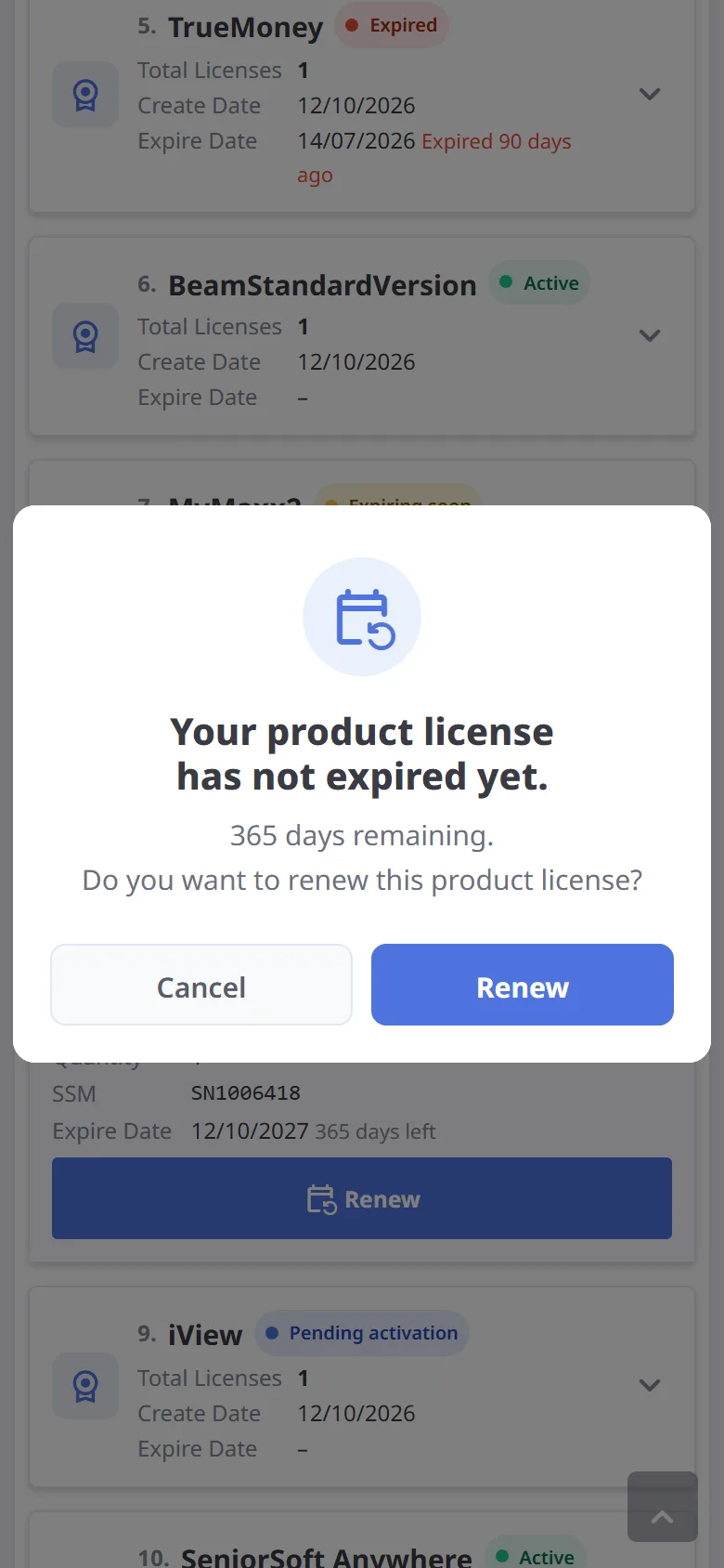 Renew an "Active" license (mobile)