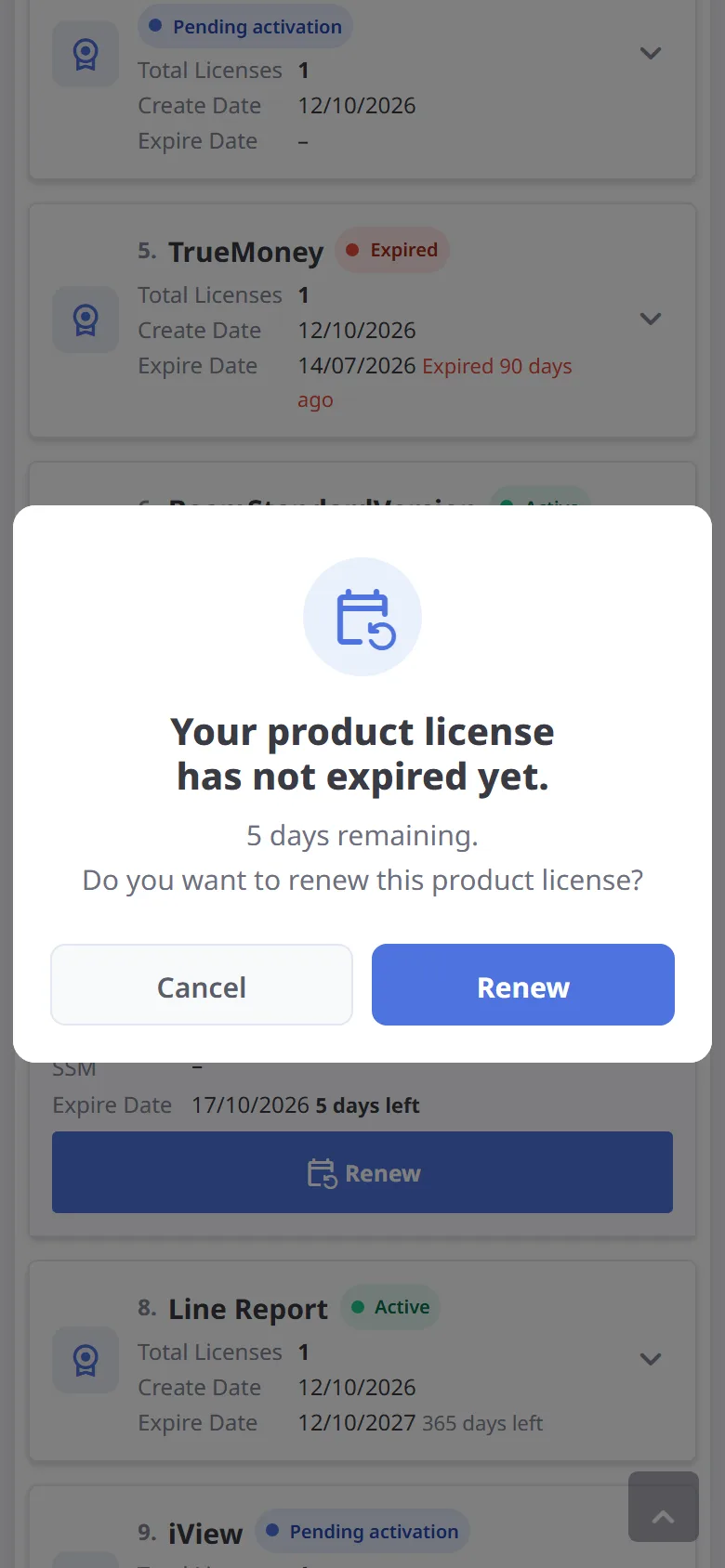 Renew an "Expiring soon" license (mobile)