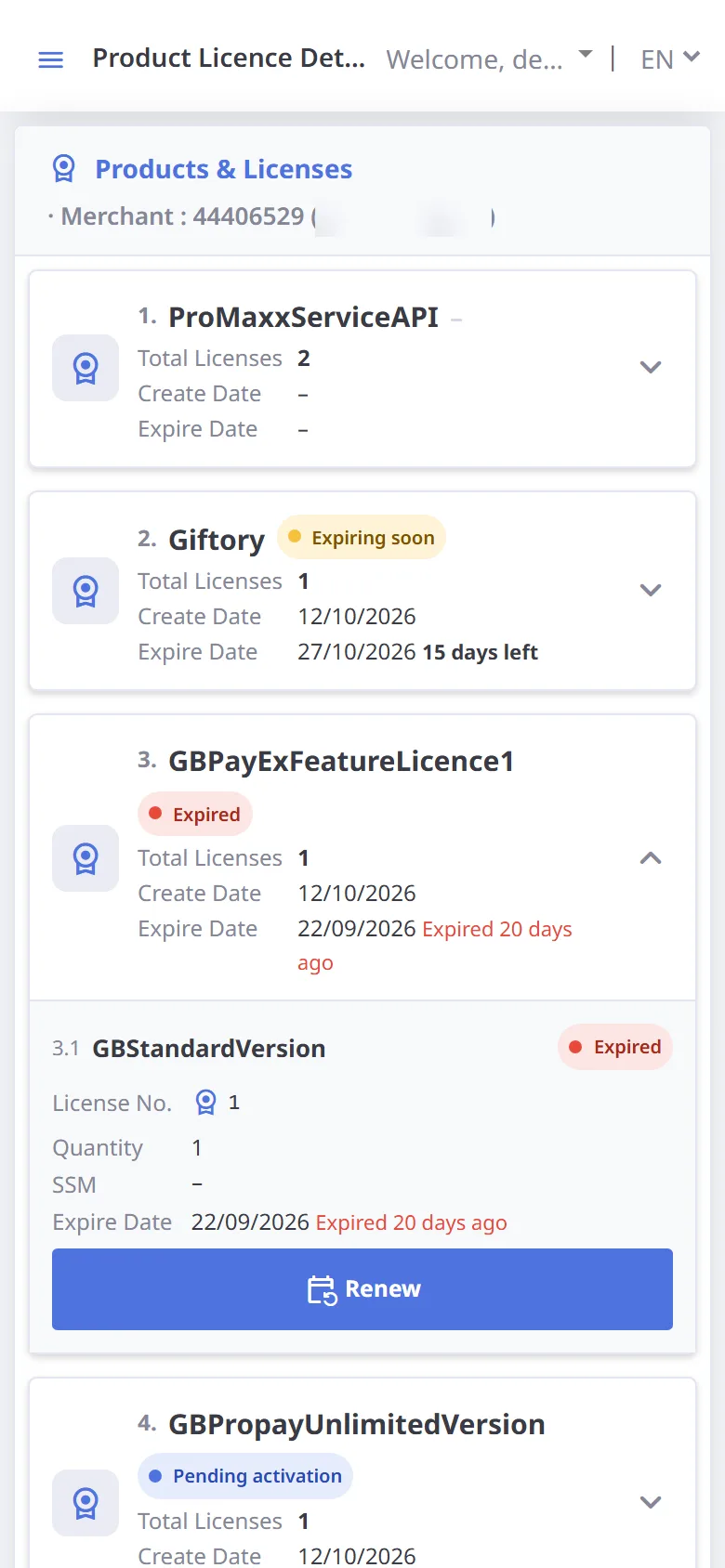 Renew an "Expired" license (mobile)