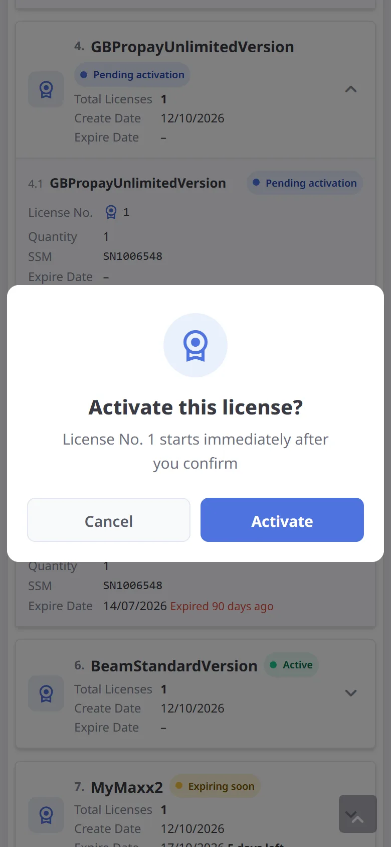 Activate: confirmation (mobile)