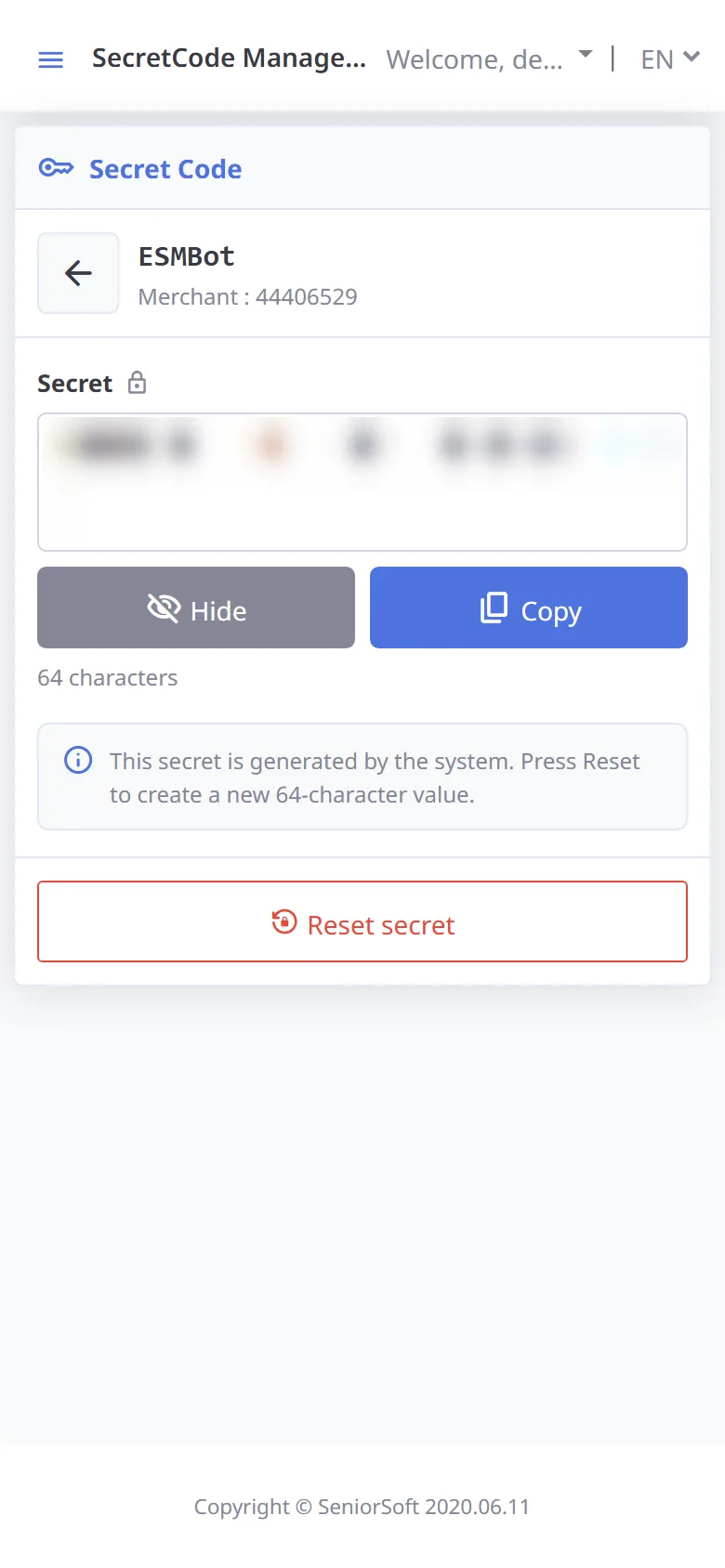 Show / copy the secret (mobile)