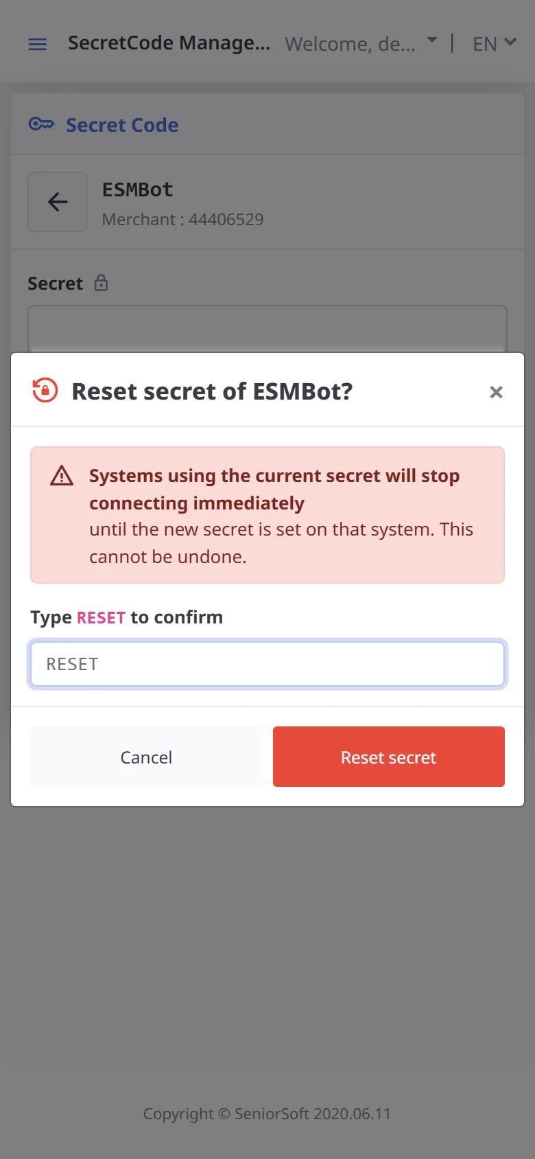 Confirm by typing RESET (mobile)