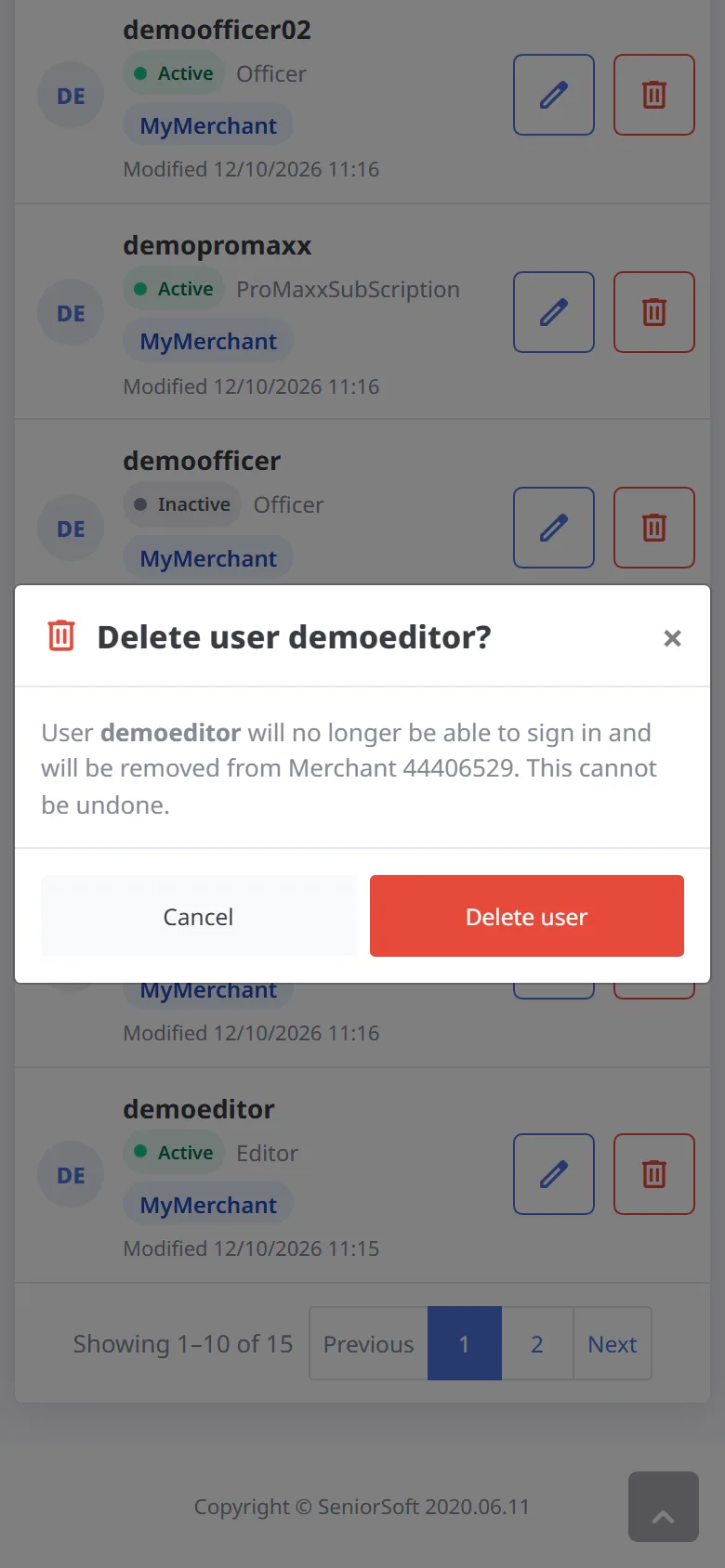 Delete a user (mobile)
