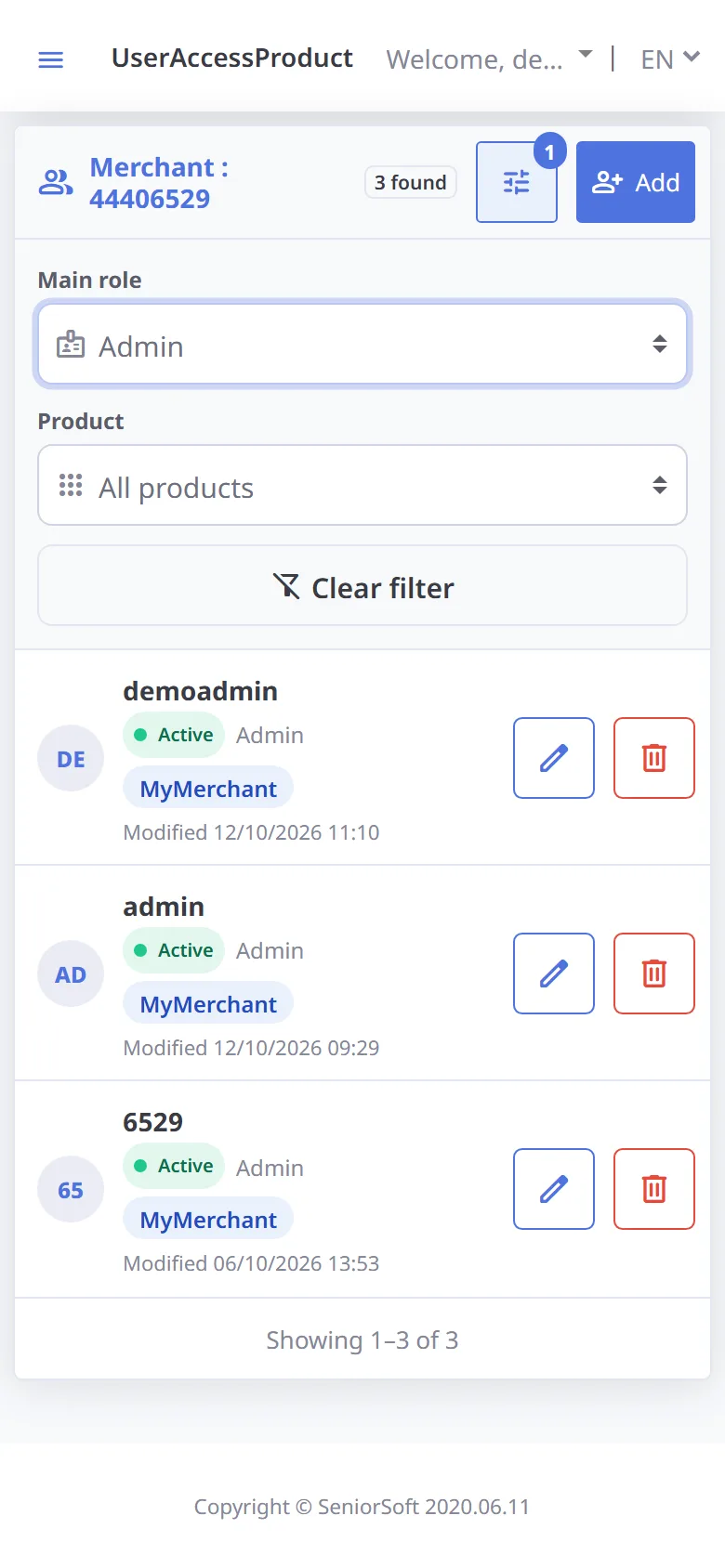 Filter the list (mobile)